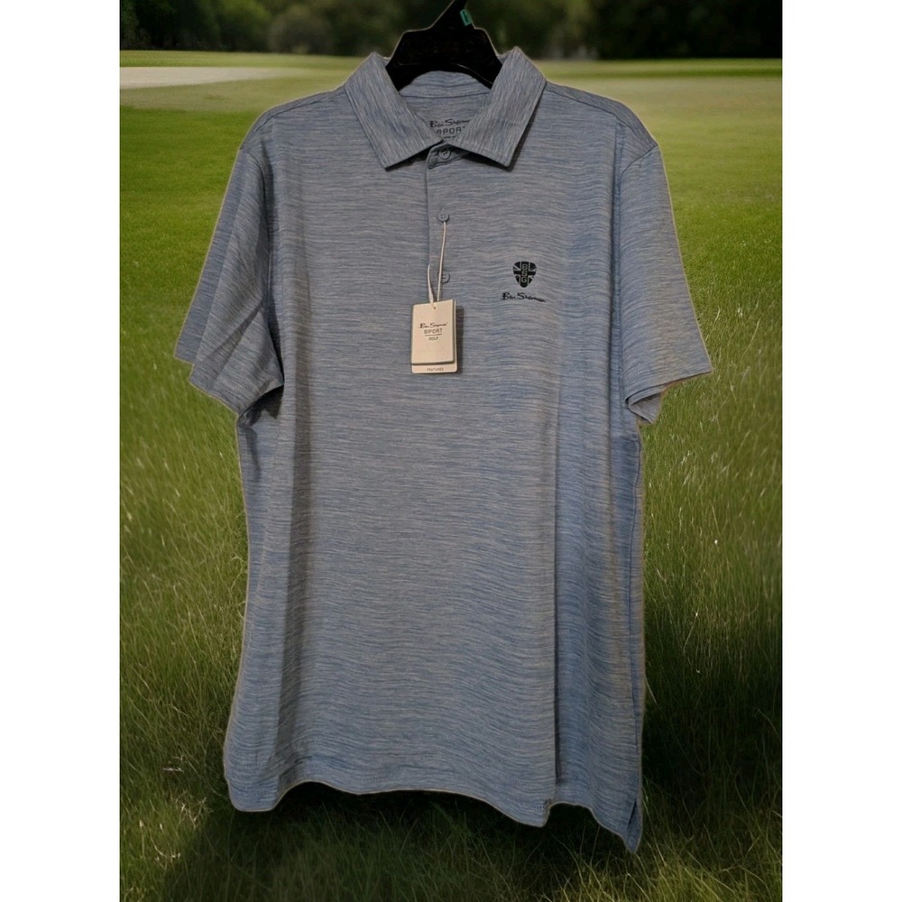 Ben Sherman Sport Golf Mens Medium Light Blue Heather Stretch Polo 624001421